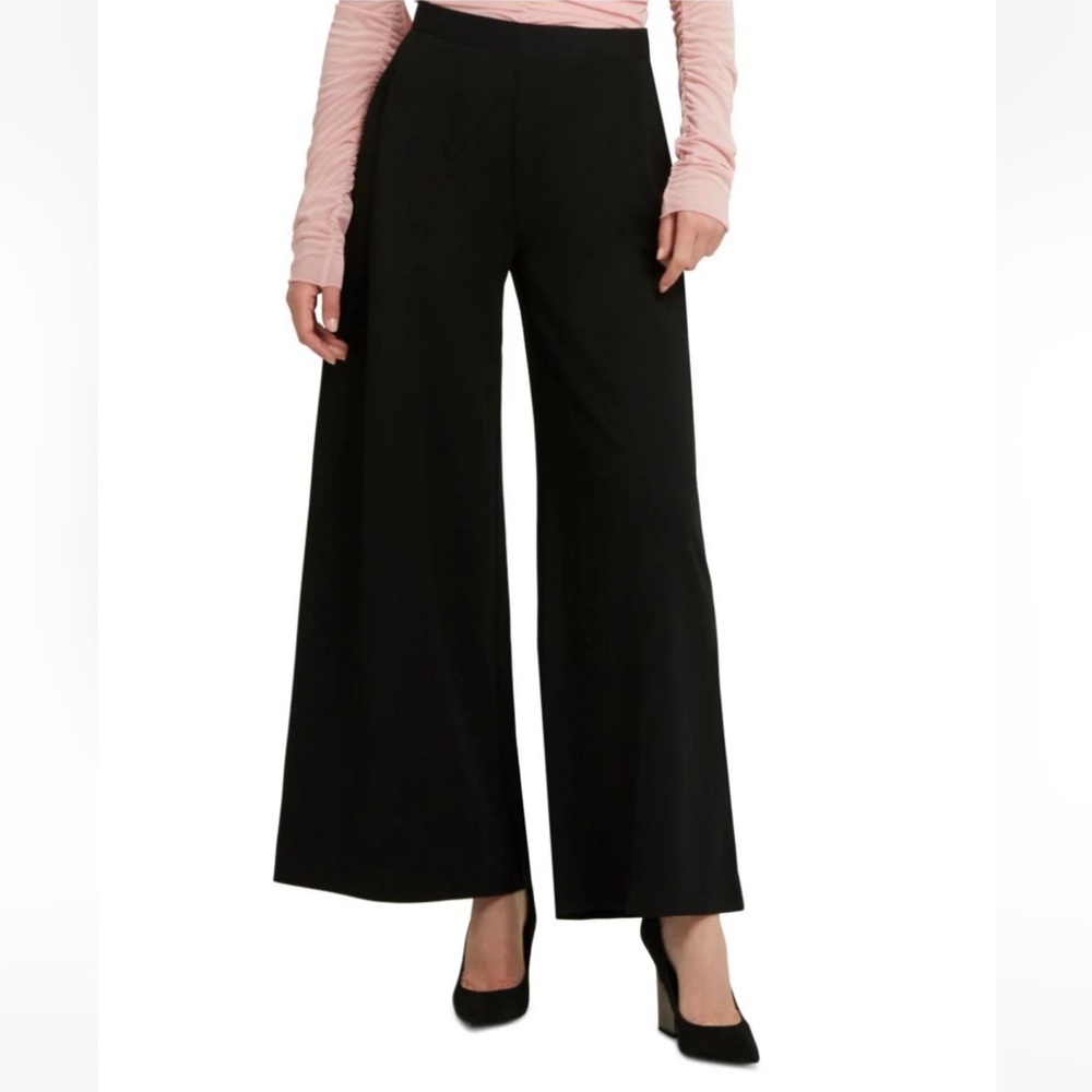H Halston button trim wide leg office pull on elastic waist black pants S